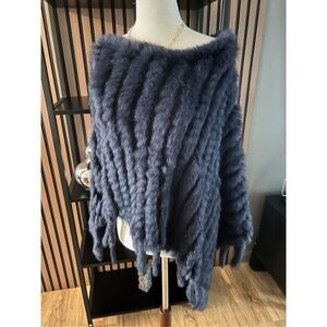 Rabbit fur pancho size small blue color real fur stylish